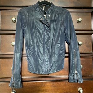 Free People Navy Moto Shimmer Jacket